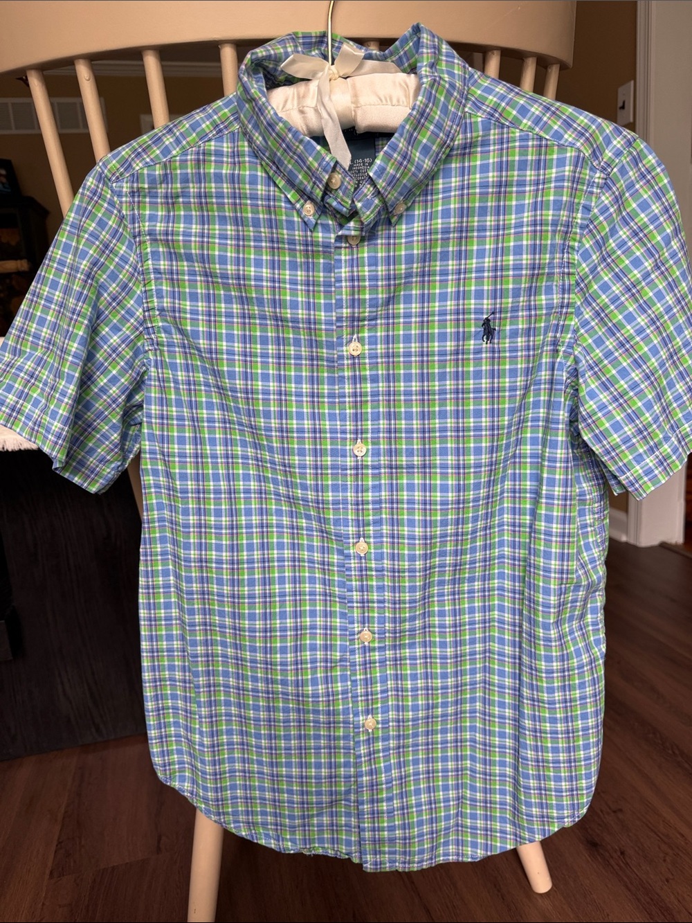 Ralph Lauren Blue & Green Plaid Short-Sleeve Button-Down Shirt